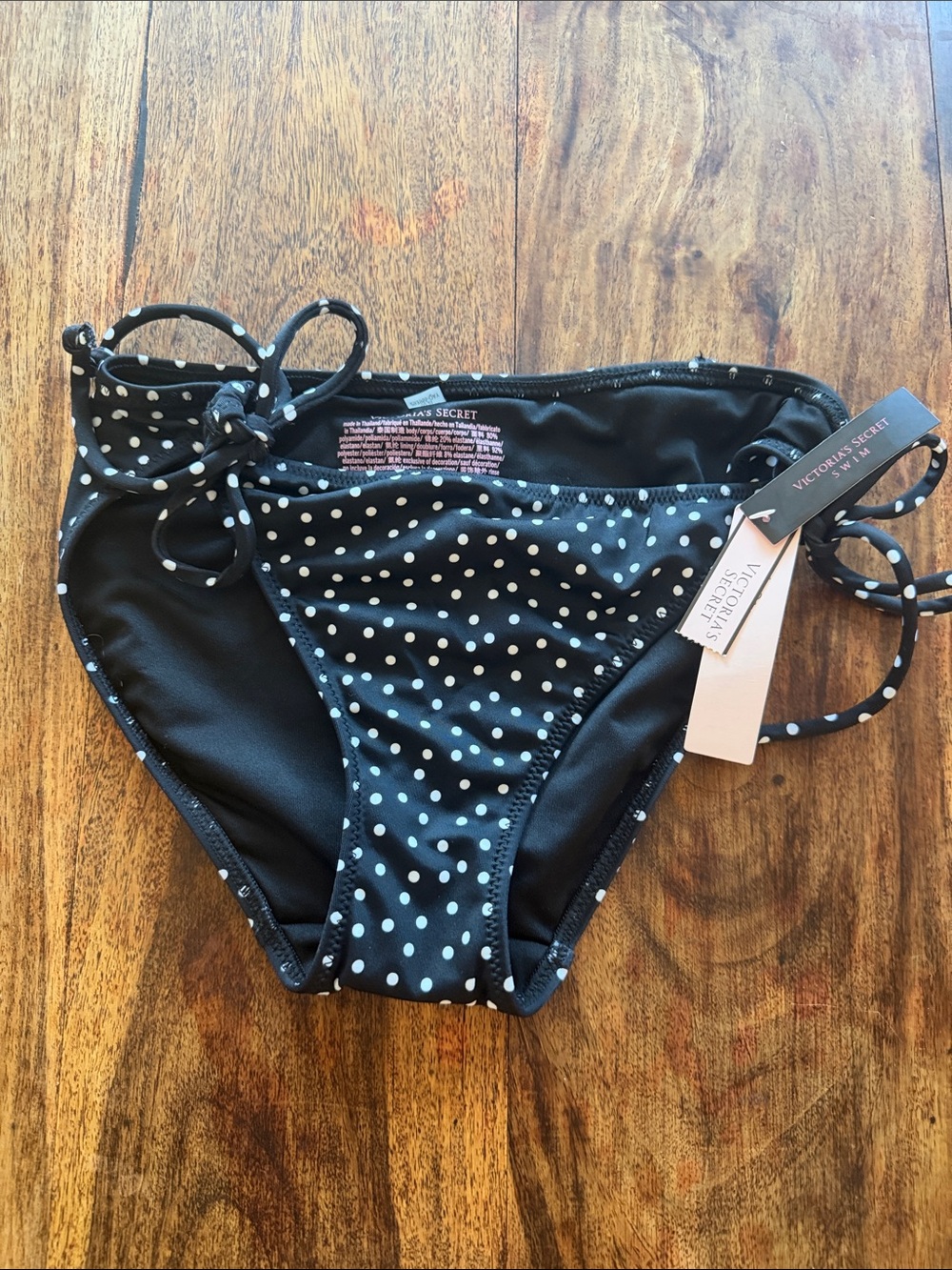 Victoria's Secret Black and White Polka Dot Tie-Side Bikini Bottoms